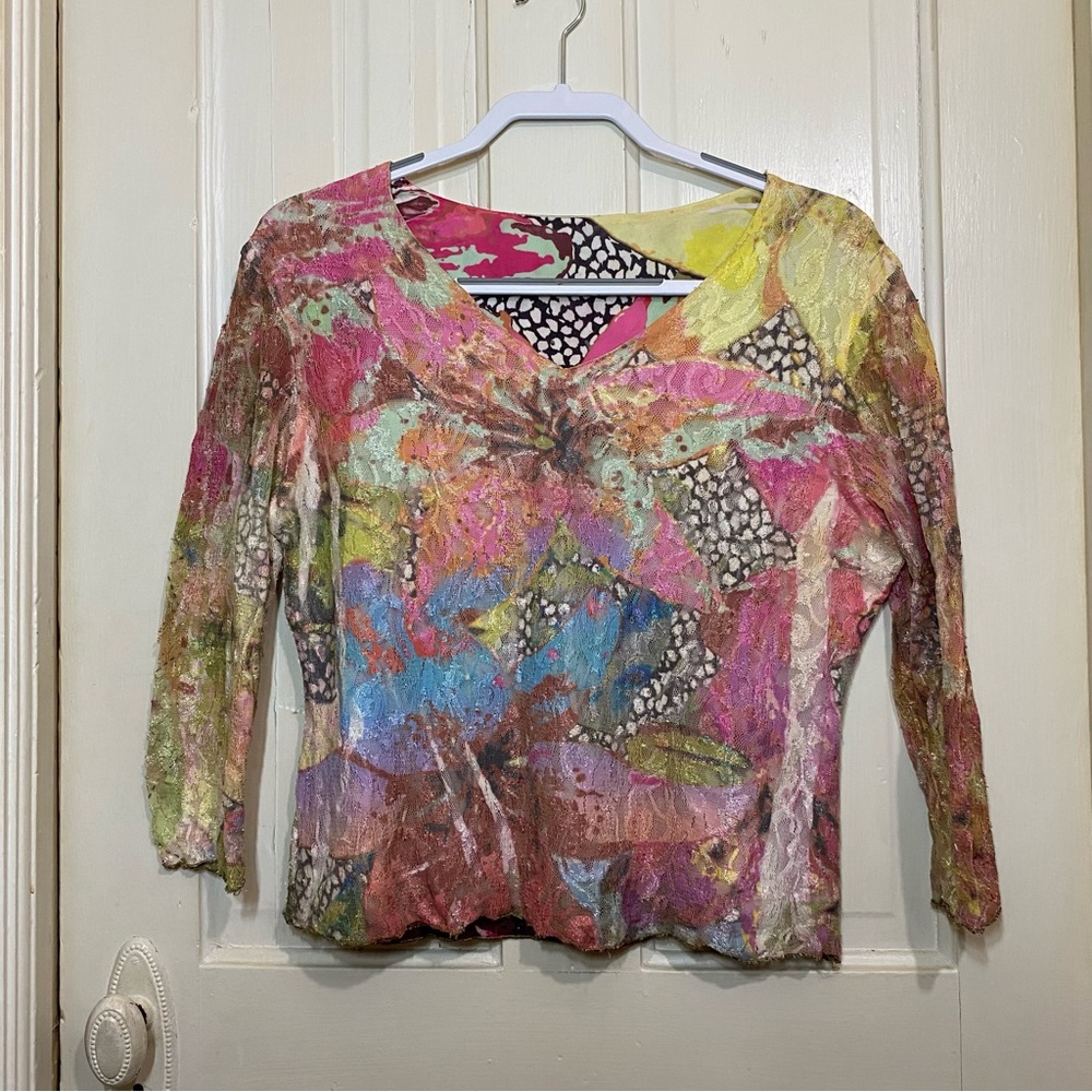 MADE IN USA | Lace Patterned Multicolor Women's Top